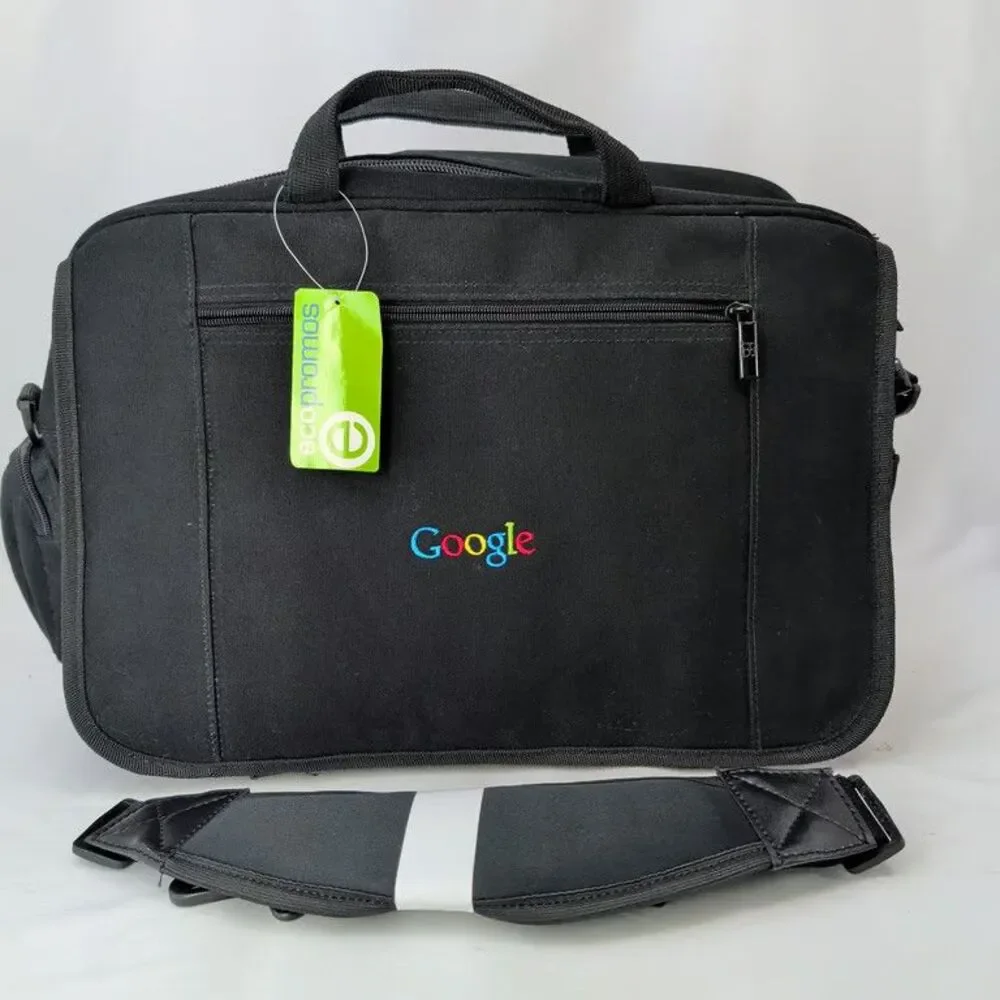 Google Laptop Bag Messenger Briefcase Black Embroidered Logo Promo New Polyester